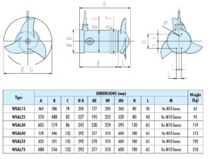 Pit Submersible Agitator and Mixer Dimensions WSA